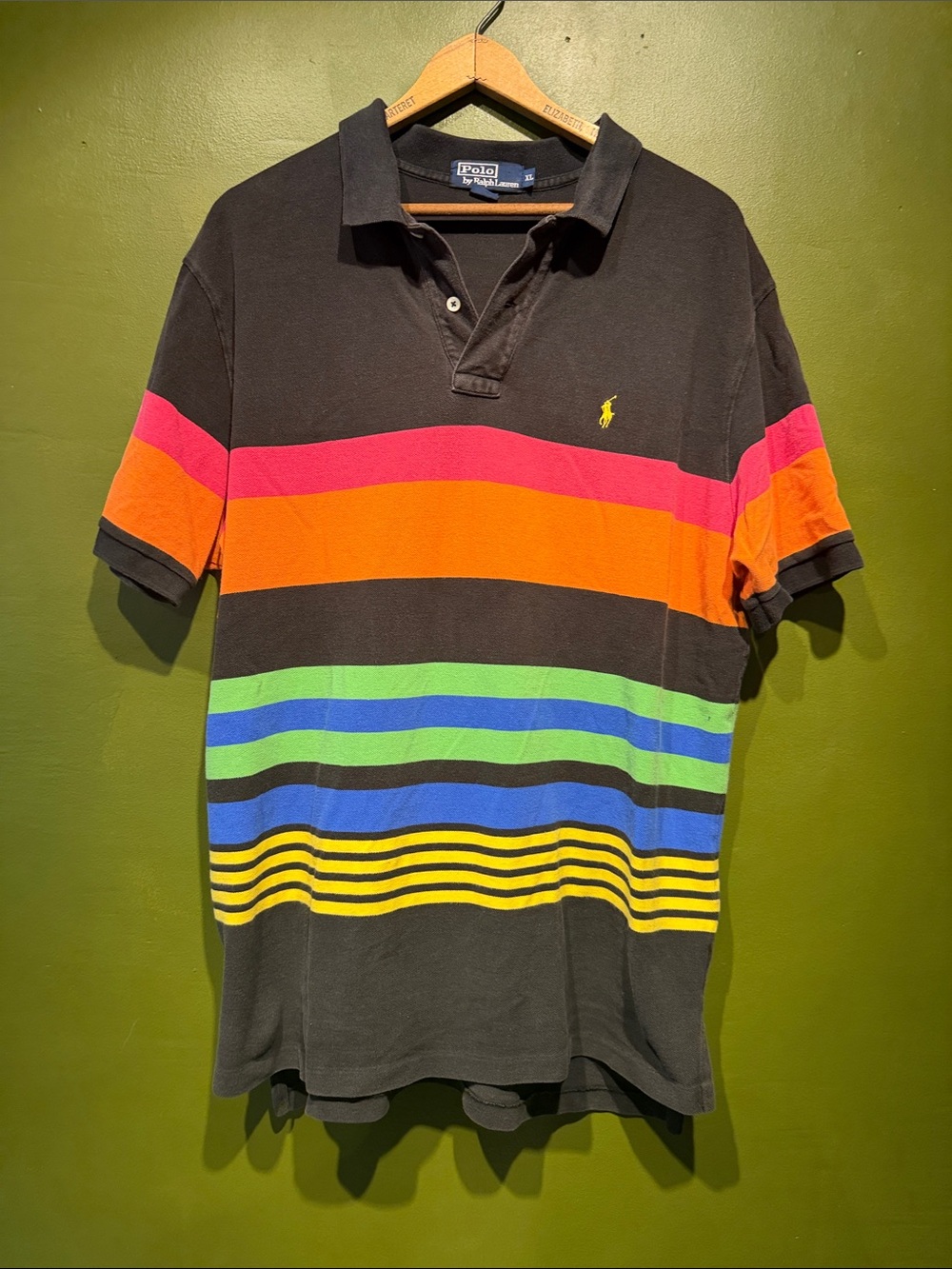 Vintage Polo by Ralph Lauren Black Multi-Stripe Rugby Polo Shirt